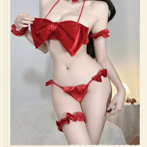 Gold Velvet Bow Tube Top Lingerie