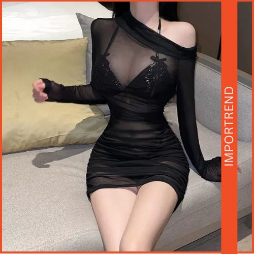 Off-Shoulder Mesh Nightdress