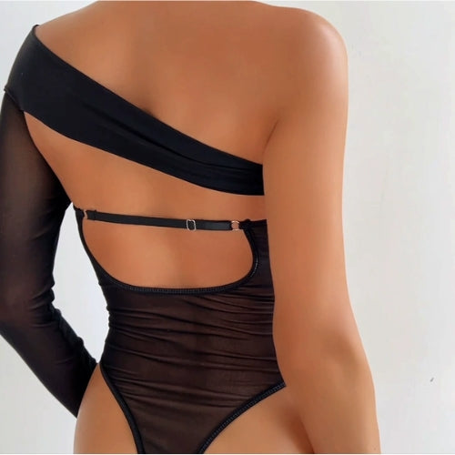Elegant One-Sleeve Transparent Mesh Body-Shaping Lingerie