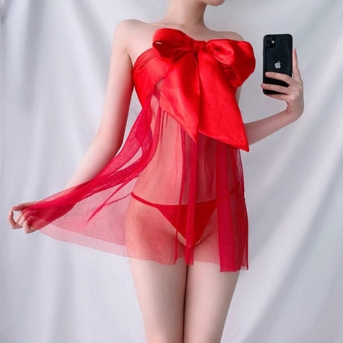 Sheer Mesh Bow Tulle Nightdress