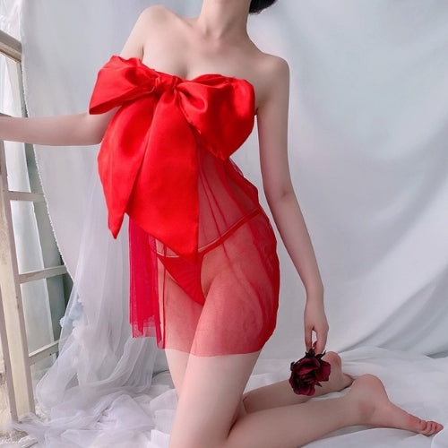 Sheer Mesh Bow Tulle Nightdress