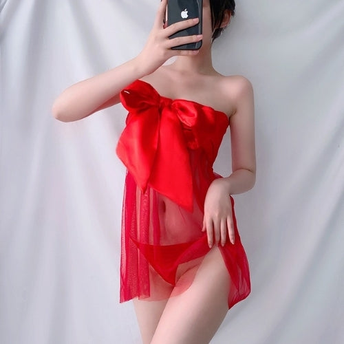 Sheer Mesh Bow Tulle Nightdress