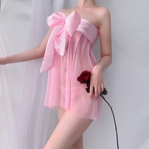 Sheer Mesh Bow Tulle Nightdress