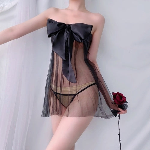 Sheer Mesh Bow Tulle Nightdress