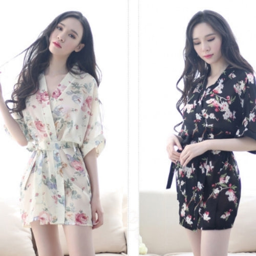 Sexy Sheer Print Nightwear Kimono