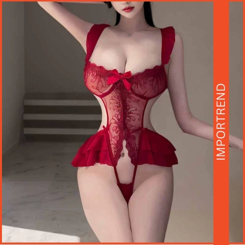Lace Embroidered Lingerie Hollow Crotch Nightwear