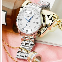 Women's Quartz Watch with Diamond Accents and Calendar Function