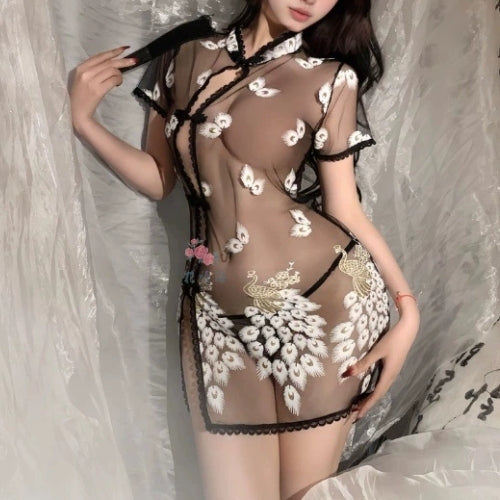 Seductive Lace Mesh Nightdress with Underwear