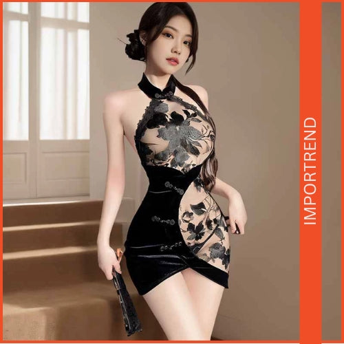 Halter Neck Embroidered Lingerie set with T pants