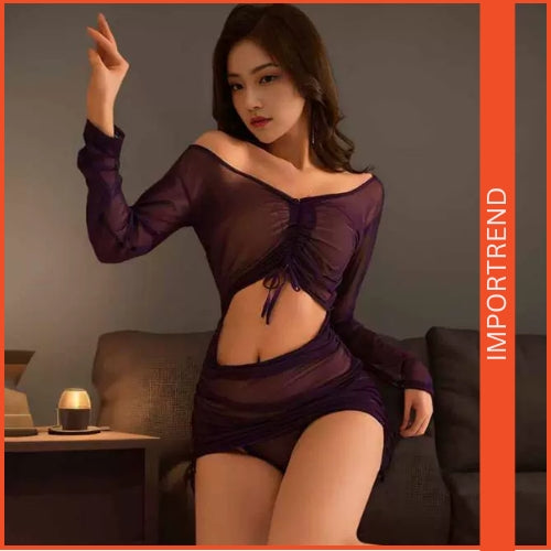 Long-Sleeve Mesh Dress nightwear