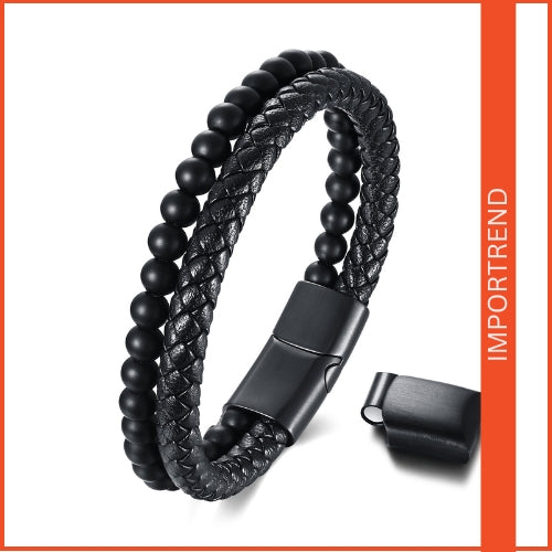 Magnetic Hematite and Leather Bracelet