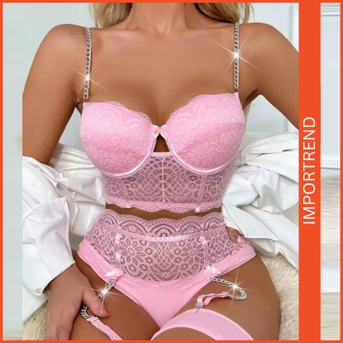 Mesh Lingerie Set - Crop Top & Garter Belt (Small)