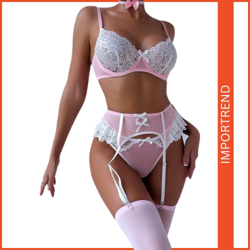 Women's Floral Lace Mesh Underwire Bra & Panty Lingerie Set