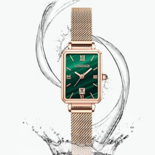 Women's Small Green Rectangle Ladies Wristwatch