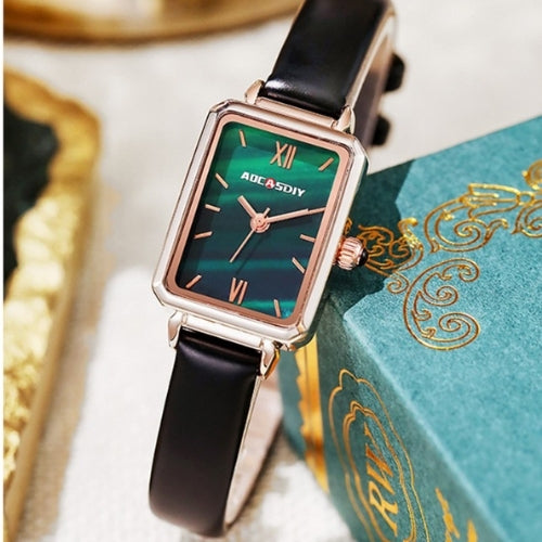 Women's Small Green Rectangle Ladies Wristwatch