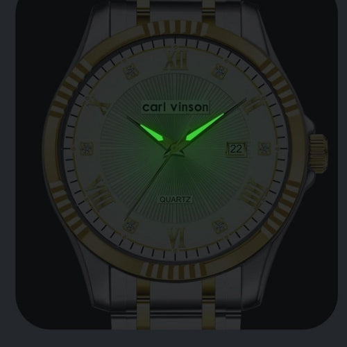 Men's Waterproof, Diamond Roman Studs, Calendar Quartz Watch