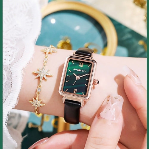 Women's Small Green Rectangle Ladies Wristwatch