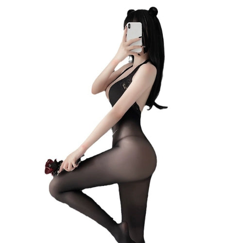 Sexy Bare Back Lace Halter Neck Stockings Lingerie