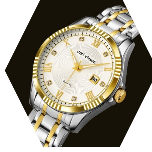 Men's Waterproof, Diamond Roman Studs, Calendar Quartz Watch