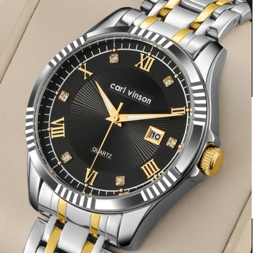 Men's Waterproof, Diamond Roman Studs, Calendar Quartz Watch