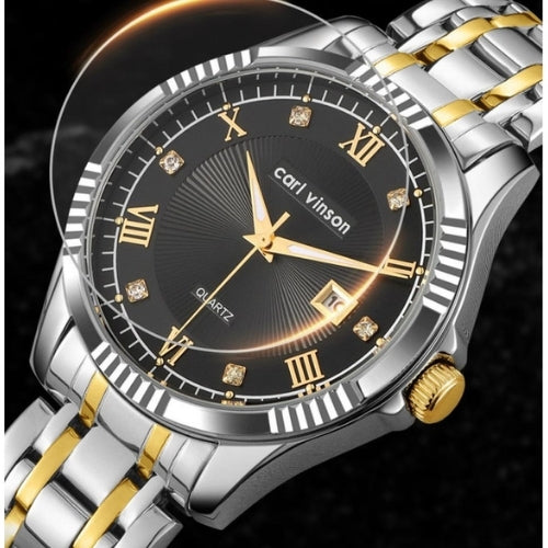 Men's Waterproof, Diamond Roman Studs, Calendar Quartz Watch