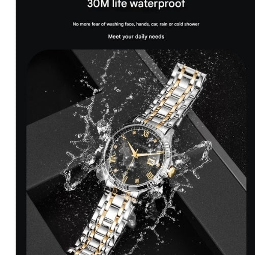 Men's Waterproof, Diamond Roman Studs, Calendar Quartz Watch
