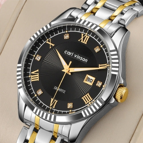 Men's Waterproof, Diamond Roman Studs, Calendar Quartz Watch