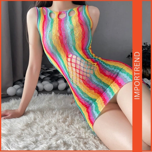 Sexy Jacquard Colorful Net Nightdress