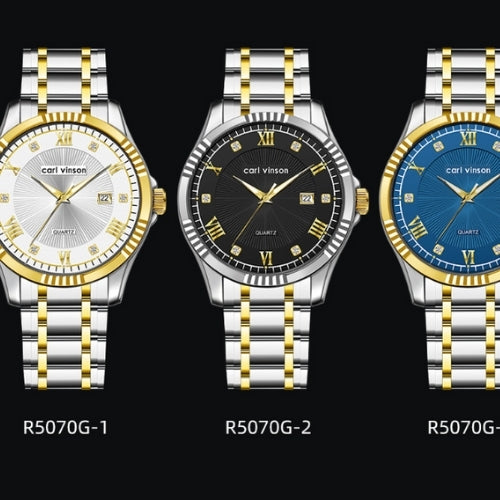 Men's Waterproof, Diamond Roman Studs, Calendar Quartz Watch