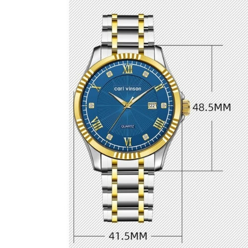 Men's Waterproof, Diamond Roman Studs, Calendar Quartz Watch