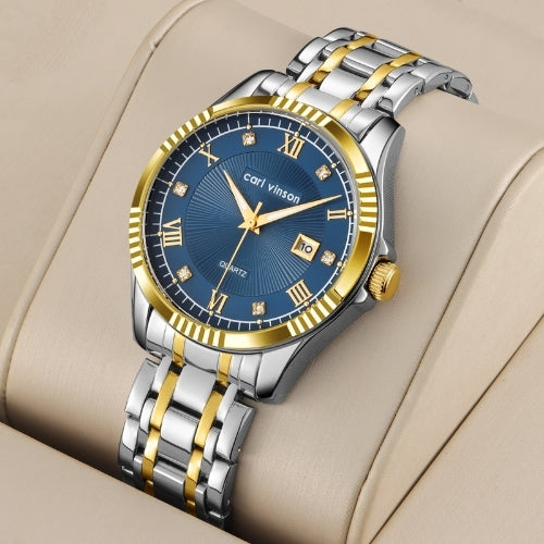 Men's Waterproof, Diamond Roman Studs, Calendar Quartz Watch