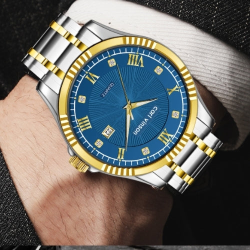 Men's Waterproof, Diamond Roman Studs, Calendar Quartz Watch