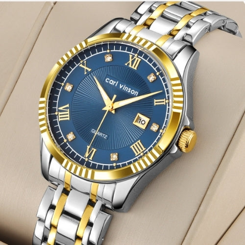 Men's Waterproof, Diamond Roman Studs, Calendar Quartz Watch