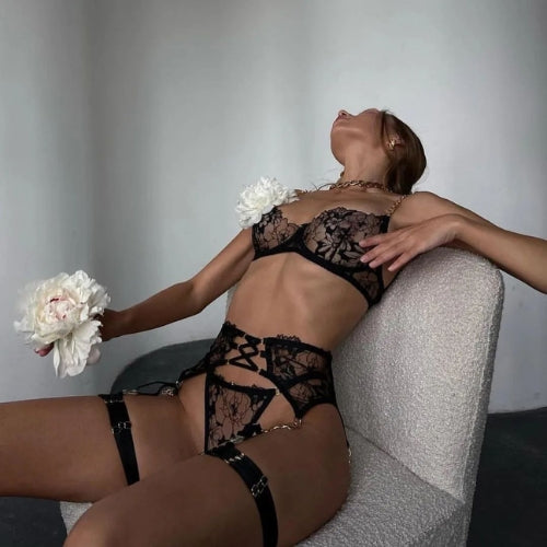 Lace Embroidery Sling Steel Ring Waist-Seal Lingerie