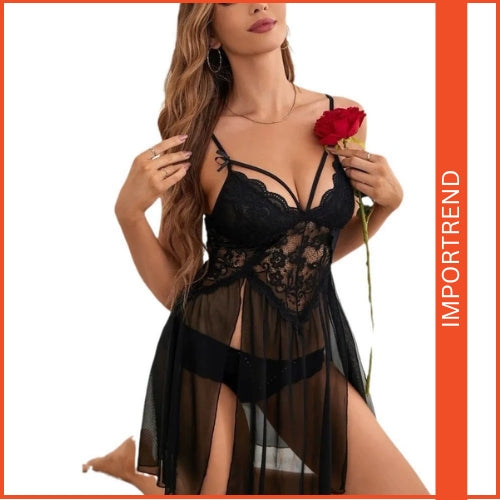 Mesh Sheer Two-Piece Lingerie – Seductive & Elegant Nightwear