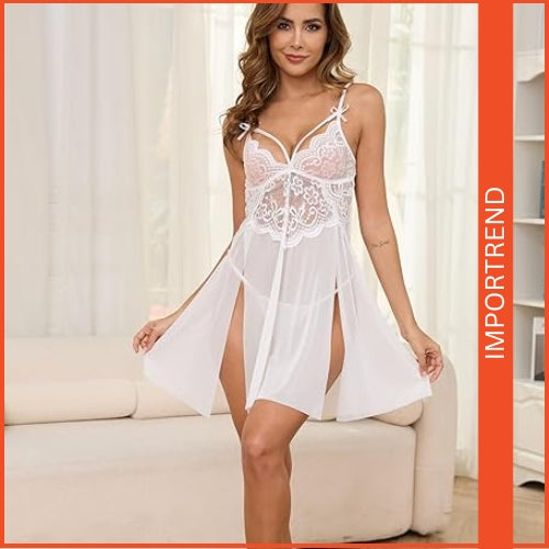 Mesh Sheer Two-Piece Lingerie – Seductive & Elegant Nightwear