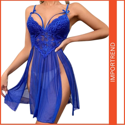Mesh Sheer Two-Piece Lingerie – Seductive & Elegant Nightwear