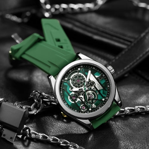 Men's Analog Wristwatch Sapphire Glass, Silicone Rubber Strap