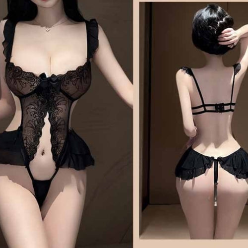 Lace Embroidered Lingerie Hollow Crotch Nightwear