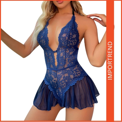 Sexy Naughty Teddy Lingerie – Lace Halter V-Neck Bodysuit