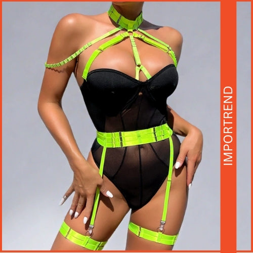 Ladies Green Strap Shawl Mesh Steel Ring Lingerie Set