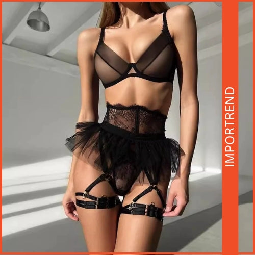 Seductive Black Transparent Mesh Fluffy Lingerie