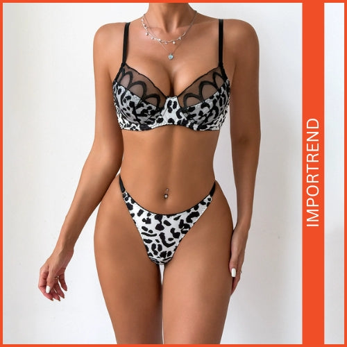 Embroidered Lace Thin White Leopard Print Sexy Bra Nightwear