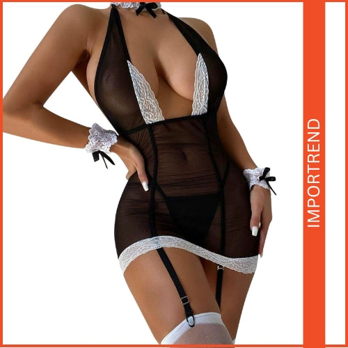 Splicing Lace & Mesh Nightwear Set