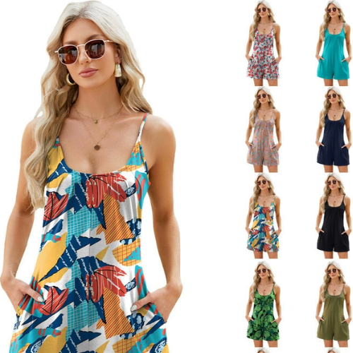 Jumpsuit Casual Shorts - Spring and Summer Solid Color Loose Pocket Jumpsuit