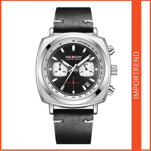 Men's Sports Quartz Watch with Leather Strap